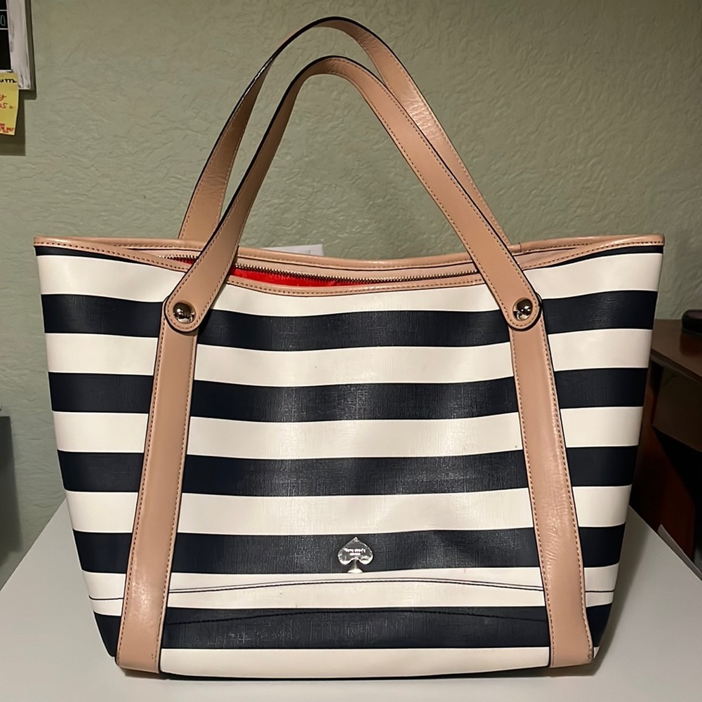 Kate Spade Overnight Tote Travel Bag Navy White Striped Weekender